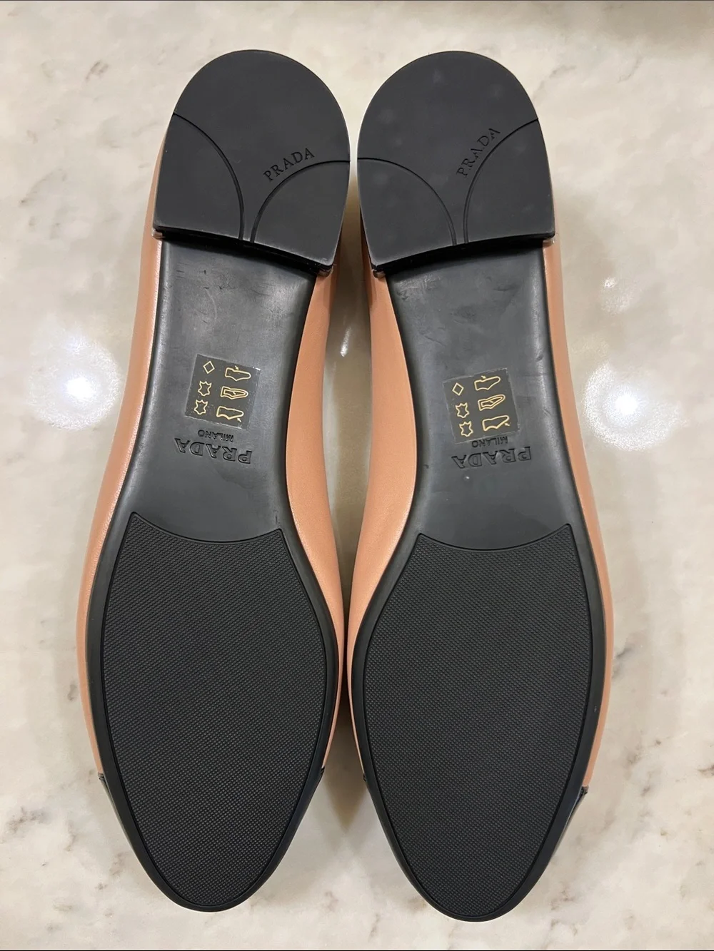 Prada Two-Tone Blush Tan and Black Cap-Toe Leather Ballet Flats - Picture 4 of 5